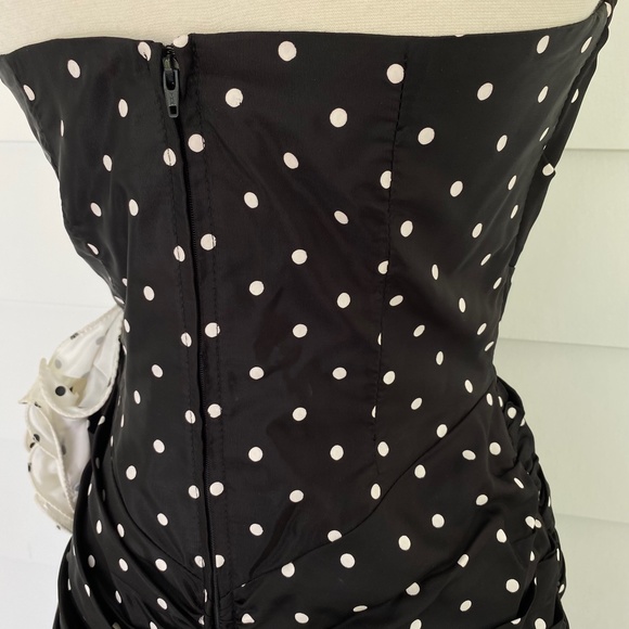 Vintage Tadashi Polka Dot Strapless Rosette Black Dress 8 - Picture 10 of 14